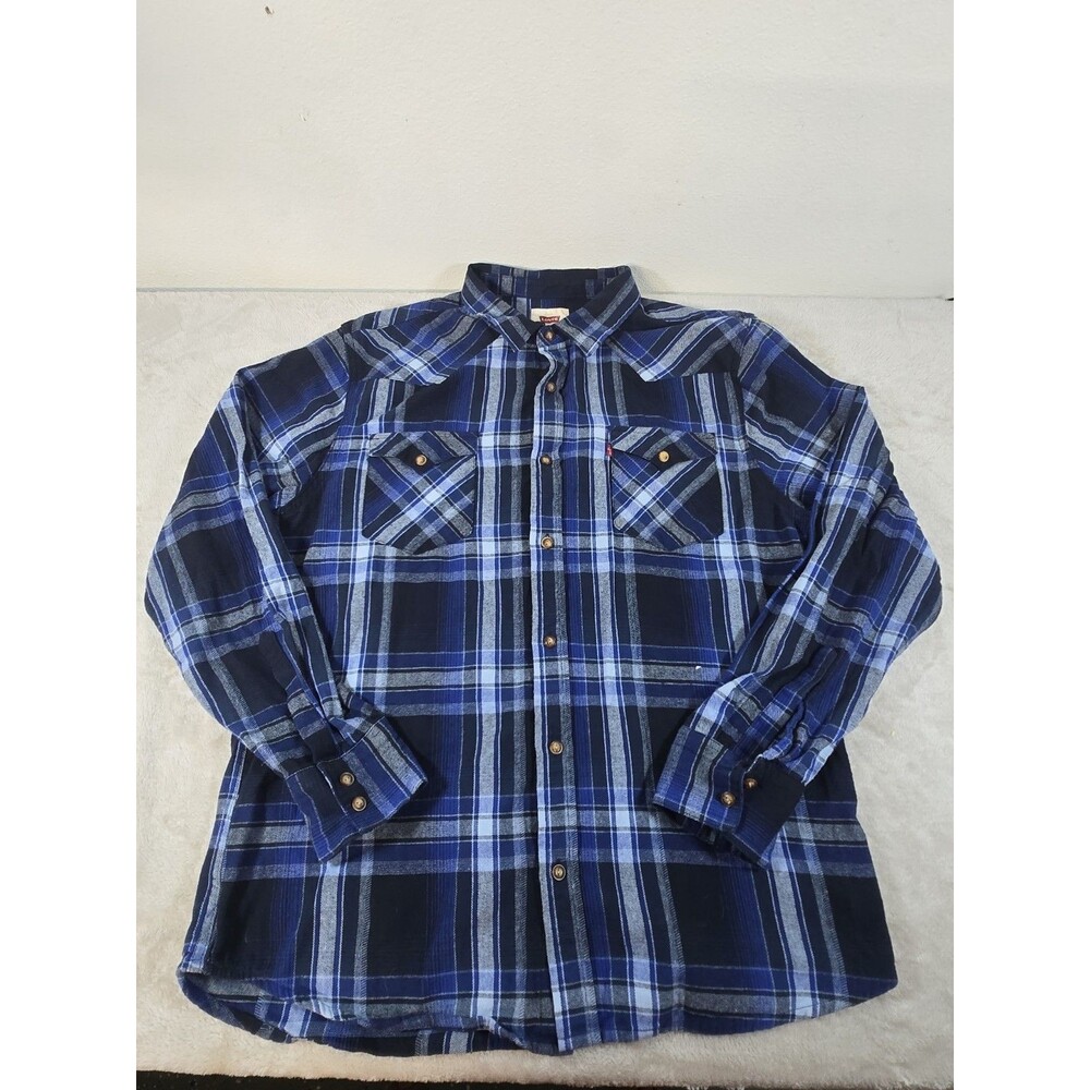 Levi's Blue Plaid Flannel Button Up Shirt XL Long Sleeve Cotton